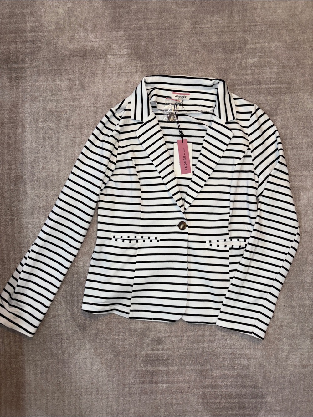 Andree White and Black Striped Single-Button Blazer